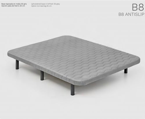 Base tapizada B8 Antislip en malla 3D gris con patas de hierro 25 cm
